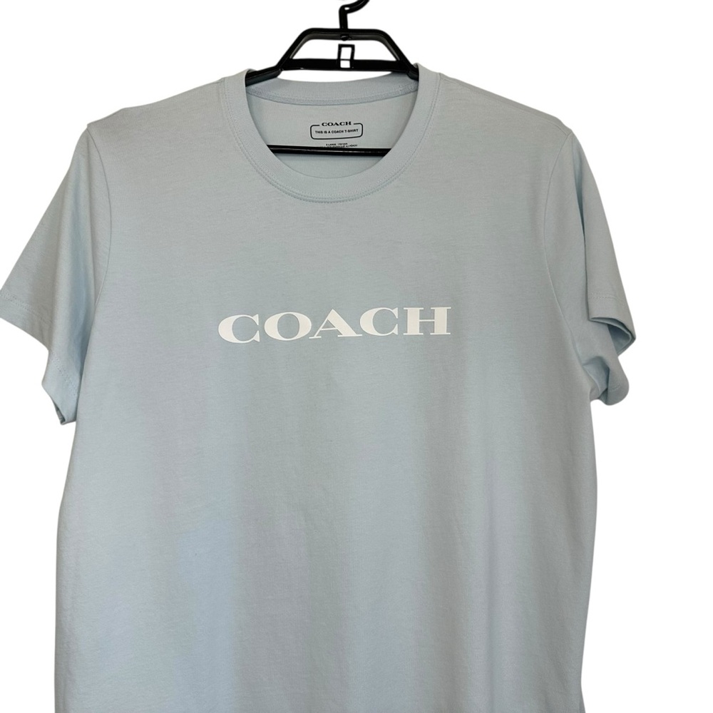 Coach Womens Essential Short Sleeve Cotton T Shirt Sz XL Light Blue Logo C8786 - Picture 8 of 12